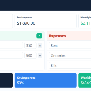 Money Sheet Calculator dashboard preview